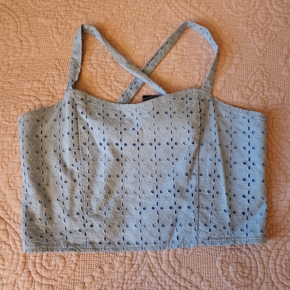 Square neck tank + mini skirt knit eyelet matching set - Picture 2 of 7